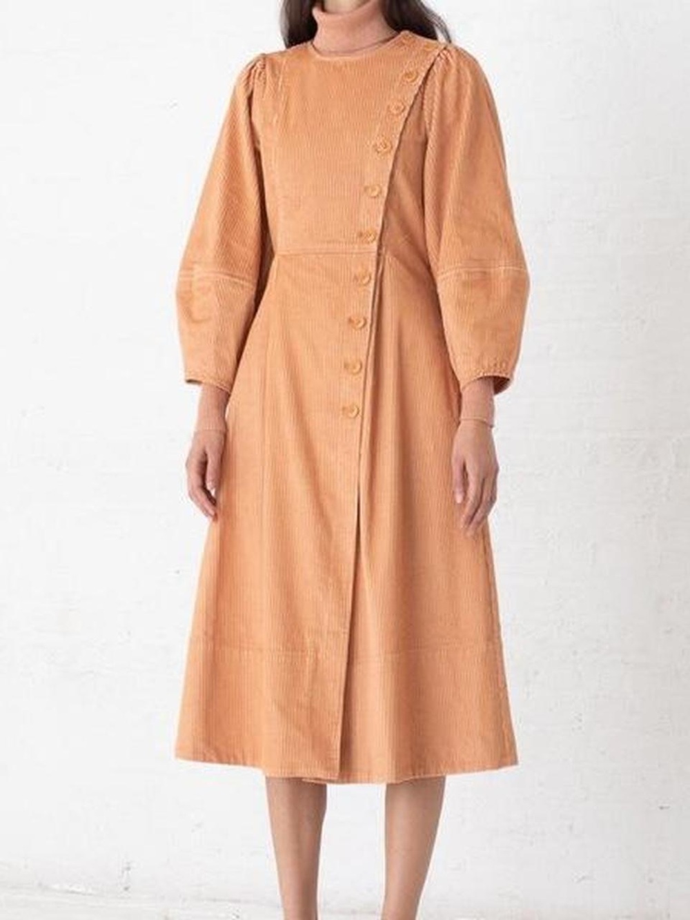 Ulla Johnson Peach Corduroy Button-Front Midi Dress